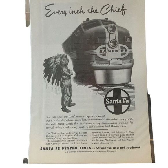 Vintage 1948 Santa Fe System Lines Rail Every Inch the Chief Ad Advertisement - Picture 1 of 4